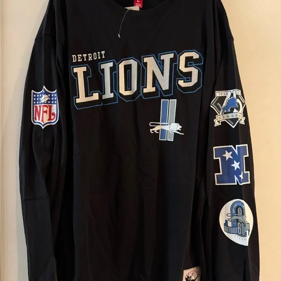Mitchell & Ness Detroit Lions Black and Blue Hoodie